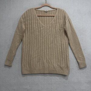 Gap Designed & Crafted Sweater Womens XS Oatmeal V Neck Ribbed Knit Wool Blend